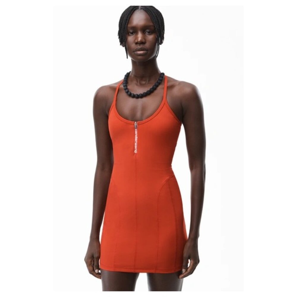 Alexander Wang Athletic Logo Zip Dress In Bright Red - New without Tags